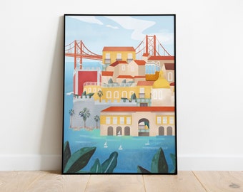 Impresión de arte mural de Lisboa, Portugal, póster de Portugal, impresión de viaje arquitectónico, idea de regalo, descarga digital