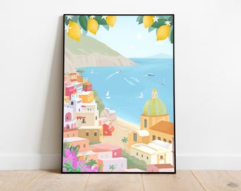 Italy Wall art, Positano, Amalfi Coast, Travel Poster, Travel Italy Illustration, Wall Decor, Summer Home Decor