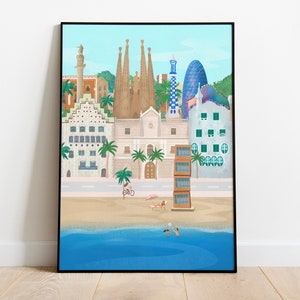 Barcelona, Espna, aerte de la pared, cartel de viaje, descarga digital, arte imprimible