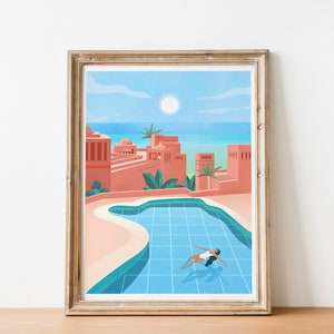 Impresión del arte de la pared de la piscina, DESCARGA DIGITAL ilustración del océano, cartel del viaje de Tenerife, España