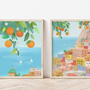 Italien Print 2er Set, Amalfi Poster, Wand Kunst Druck Set, Reise Poster, Wand Dekor, Illustration Kunst, Poitano Druck, Housewarming Geschenk