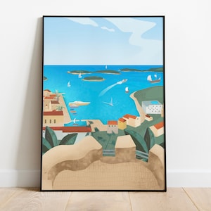 Isla de Hvar, impresión de arte de pared, cartel de viaje de Croacia, decoración del océano, A4, A3