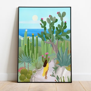 DRUCKBAR Jardin Exotique de Monaco, Druckbare Kunst, DIGITALER DOWNLOAD Kunstdruck, Kaktusgarten Illustration, Wohndekor