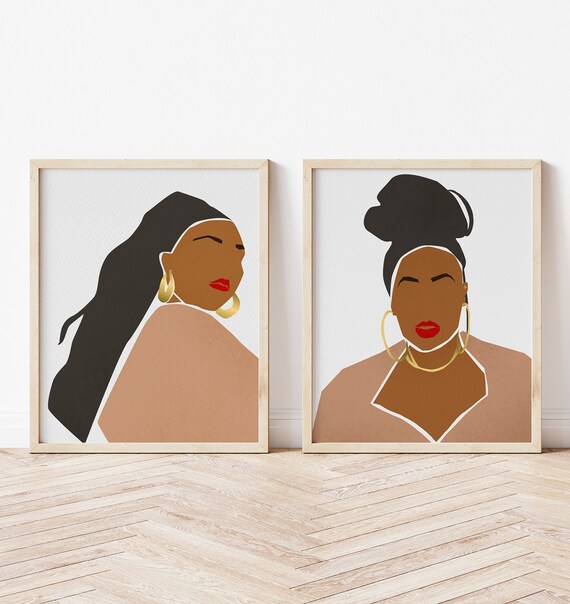 Abstract Woman Portrait Art Prints: Set of 2 (A4/A3)