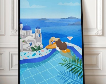 Swimming Pool Art Print: Greece Coastal Woman (Digital Download)