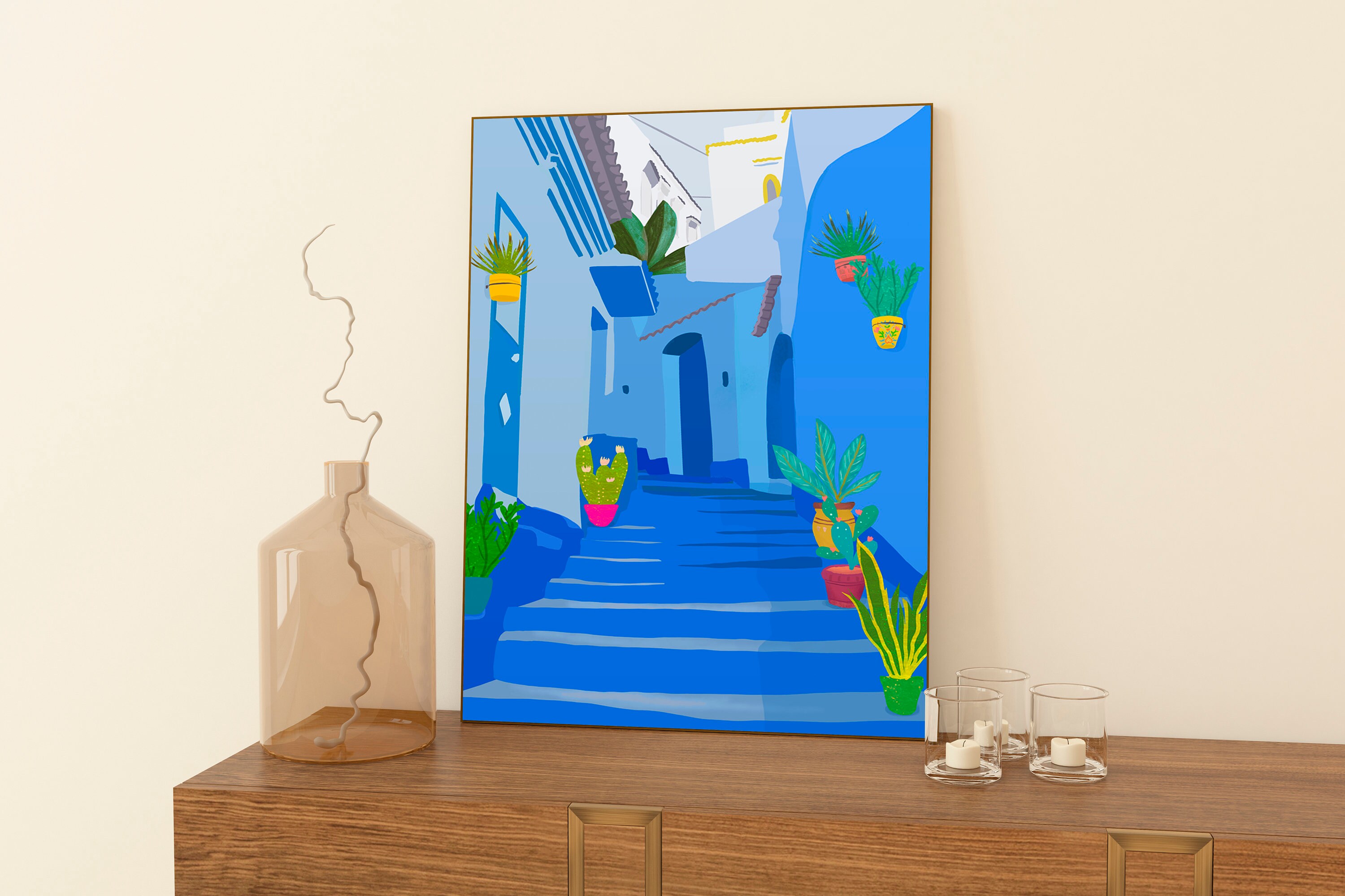 Chefchaouen Blue City Morocco Wall Art Print Travel Poster Etsy