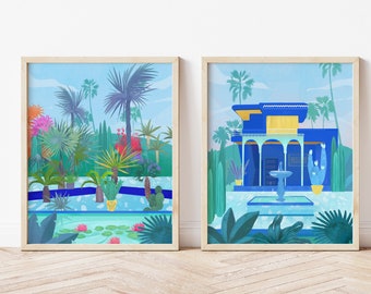 Morocco, Wall Art Prints, Jardins Majorelle, Set of 2, Travel posters, Home decor Art