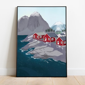 Norge, Noruega, cartel de viaje, arte de pared para imprimir, arte de descarga digital, decoración escandinava para el hogar