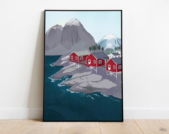 Norge, Norway, Travel poster, Printable Wall art, Digital download art, Scandinavian Home decor