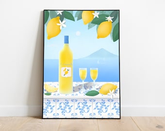 PRINTABLE Limoncello Cocktail, Kitchen Wall Art, Alcohol Print, DIGITAL DOWNLOAD, Kitchen art, Italy illustration, Summer Wall Decor