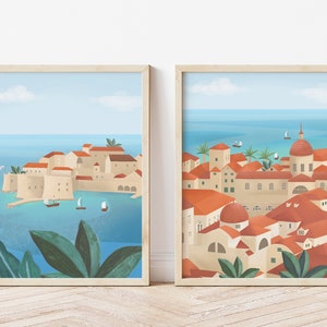 Dubrovnik, impresiones de arte de pared, juego de 2, carteles de viaje, arte de decoración del hogar