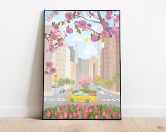 PRINTABLE New York Wall Art Print, Cityscape Poster, Watercolor Print, Boho illustration, Tavel print, DIGITAL DOWNLOAD, Housewarming gift