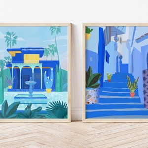 PRINTABLE Morocco Set of 2, Wall Art prints, Blue city, Majorelle garden, DIGITAL DOWNLOAD, Travel Wall decor