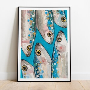 PRINTABLE Sardine Print, Ocean art DIGITAL DOWNLOAD Wall Art, Fish Poster, Coastal art, Nautical art, Sardines Print