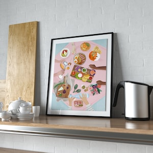 Food Art Print, International Brunch illustration, Kitchen Art, Wall Decor, Thanksgiving Gift Idea