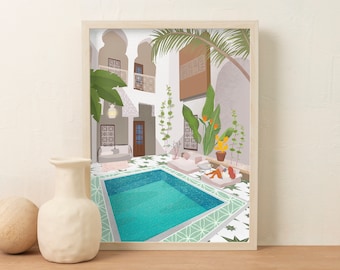 Marrakech Riad, Wall Art Print, Morocco Travel Poster, Home decor