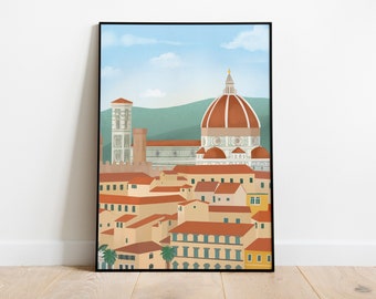 Florence city Wall Art Print, Italy Illustration, Travel poster, Firenze city, Italy Art Print