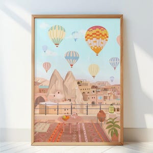 Capadokia Art Print: Turkey Hot Air Balloons, Boho Earth Tone Decor