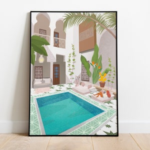 Marrakech Riad, impresión de arte de pared para imprimir, cartel de viaje de Marruecos, arte de descarga Digital, decoración del hogar,