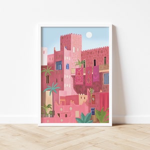 Wall Art Print Kasbah Marrakech, Morocco Decor, Travel art, Morocco illustration, Home Decor