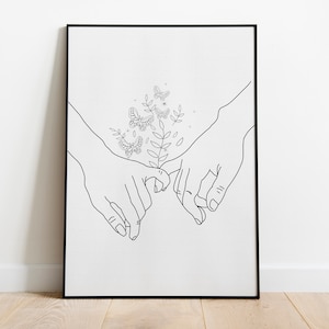 Pinky, juro, Impresión de arte, amor, arte de línea de amistad, Pinky, cartel de manos de promesa, arte de descarga digital