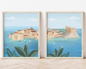 Dubrovnik city, Set of 2, Wall Art Print, Home decor, Travel poster illustration, GAME OF THRONES, A4 / A3