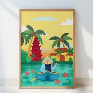 DRUCKBARE Vietnam Kunstdruck, Asien Reise Poster, DIGITAL DOWNLOAD, Illustration