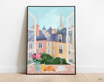 PRINTABLE Emily in Paris, Wall Art, Travel poster, Home decor illustration, DIGITAL DOWNLOAD