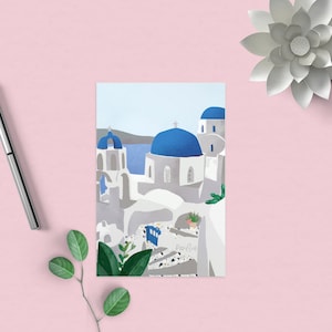 Santorini Postcard, Greece Travel Card, Stationary Gifts, Art Print Cars