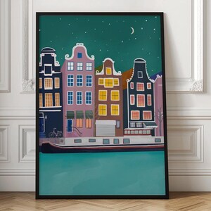 Printable Amsterdam City, DIGITAL DOWNLOAD, Wall art, Travel print, Amsterdam Houses, City Prints, Printable Wall Art