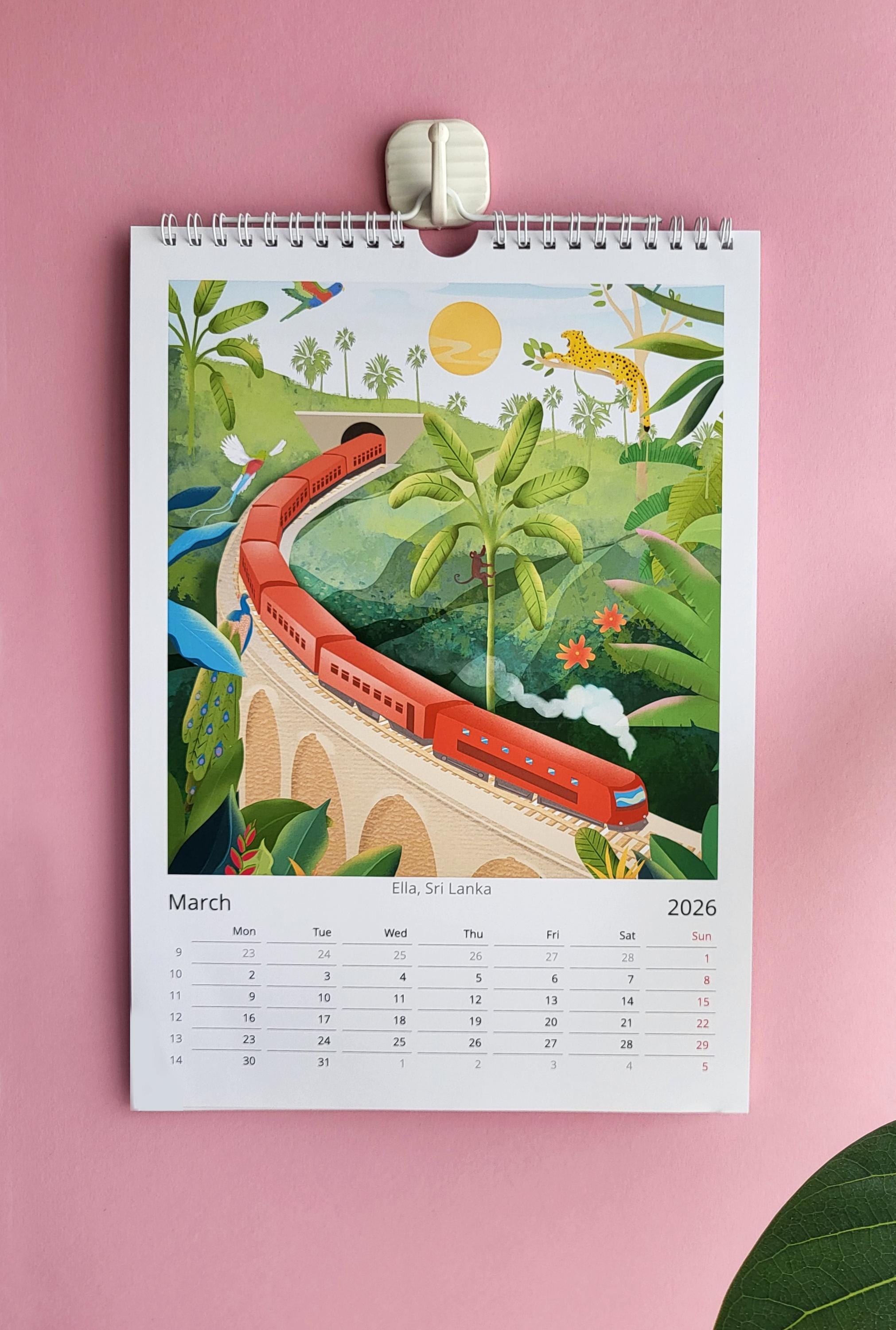 2026 Travel Wall Calendar, Illustrated Monthly Planner, A4 - Etsy