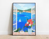 PRINTABLE Seaview Wall Art Print, Ocean Home decor, Summer Art, Vis island Croatia, Digital Download