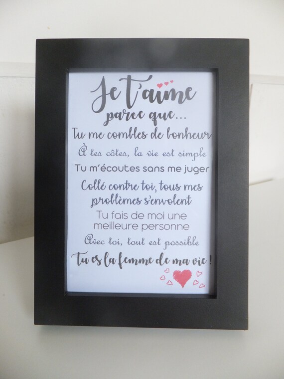 Cadre Citation Amoureuse Cadre Cadeau Pour Ta Cherie Cadre Etsy