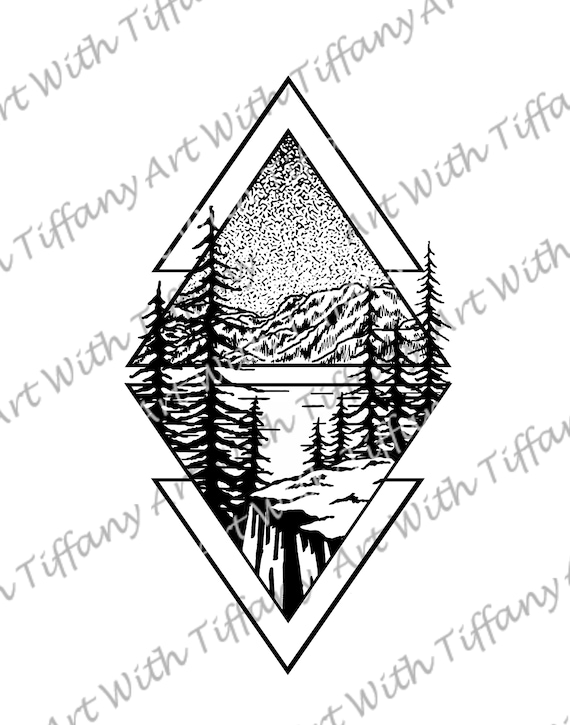 DIGITAL FILE: Geometric Mountain Landscape With Cliff Tattoo Design Black  and White - Etsy