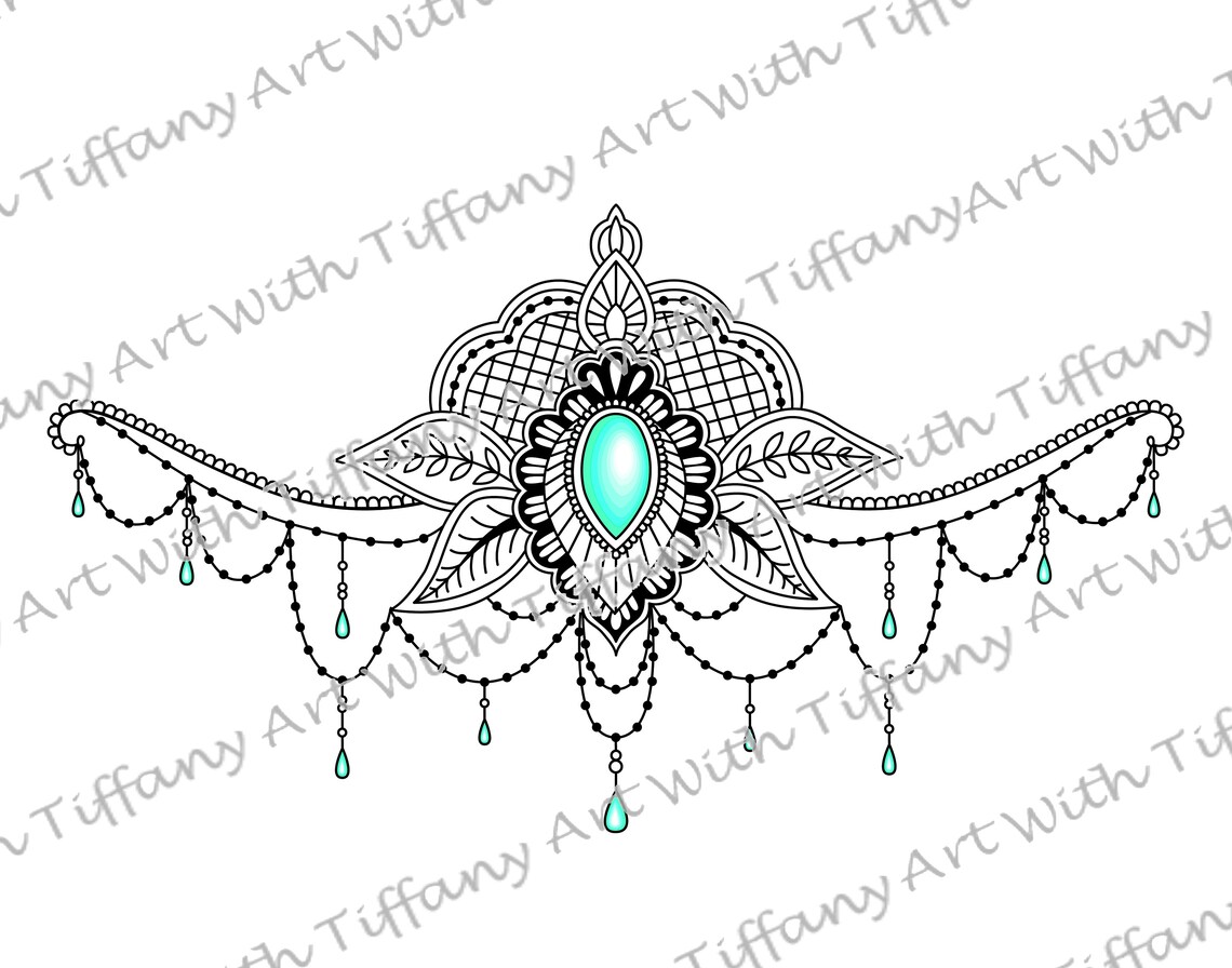 DIGITAL FILE: Lotus Flower Mandala Gemstone Underboob Tattoo; Ornament ...