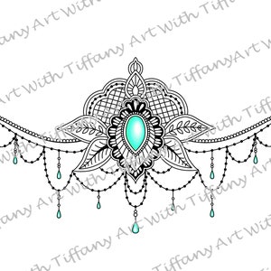 DIGITAL FILE: Lotus Flower Mandala Gemstone Underboob Tattoo Ornament ...