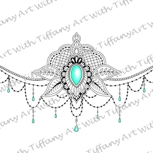 DIGITAL FILE: Lotus Flower Mandala Gemstone Underboob Tattoo; Ornament Jewel Gem Design with Beaded Chains