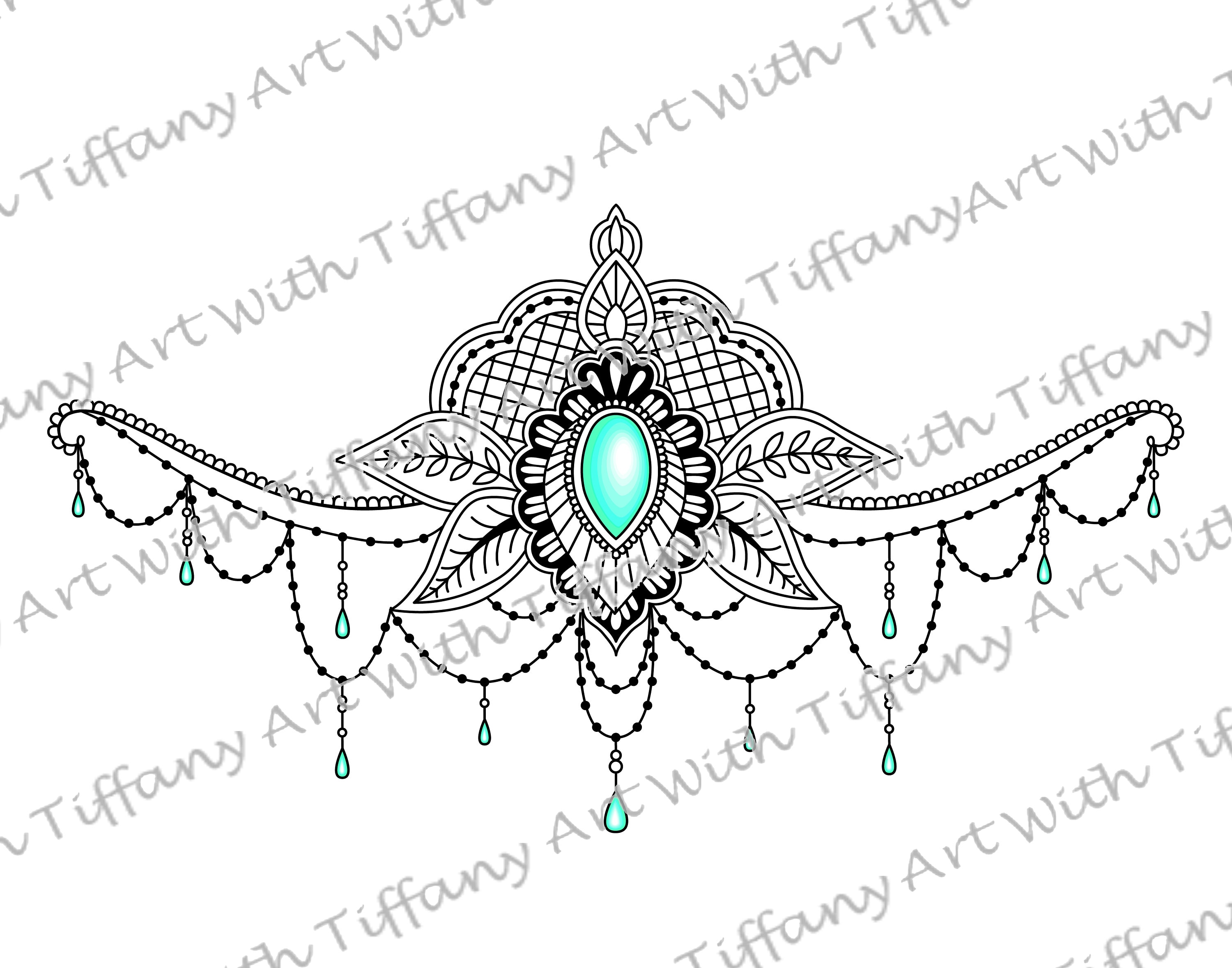 DIGITAL FILE Lotus Flower Mandala Gemstone Underboob Tattoo Ornament