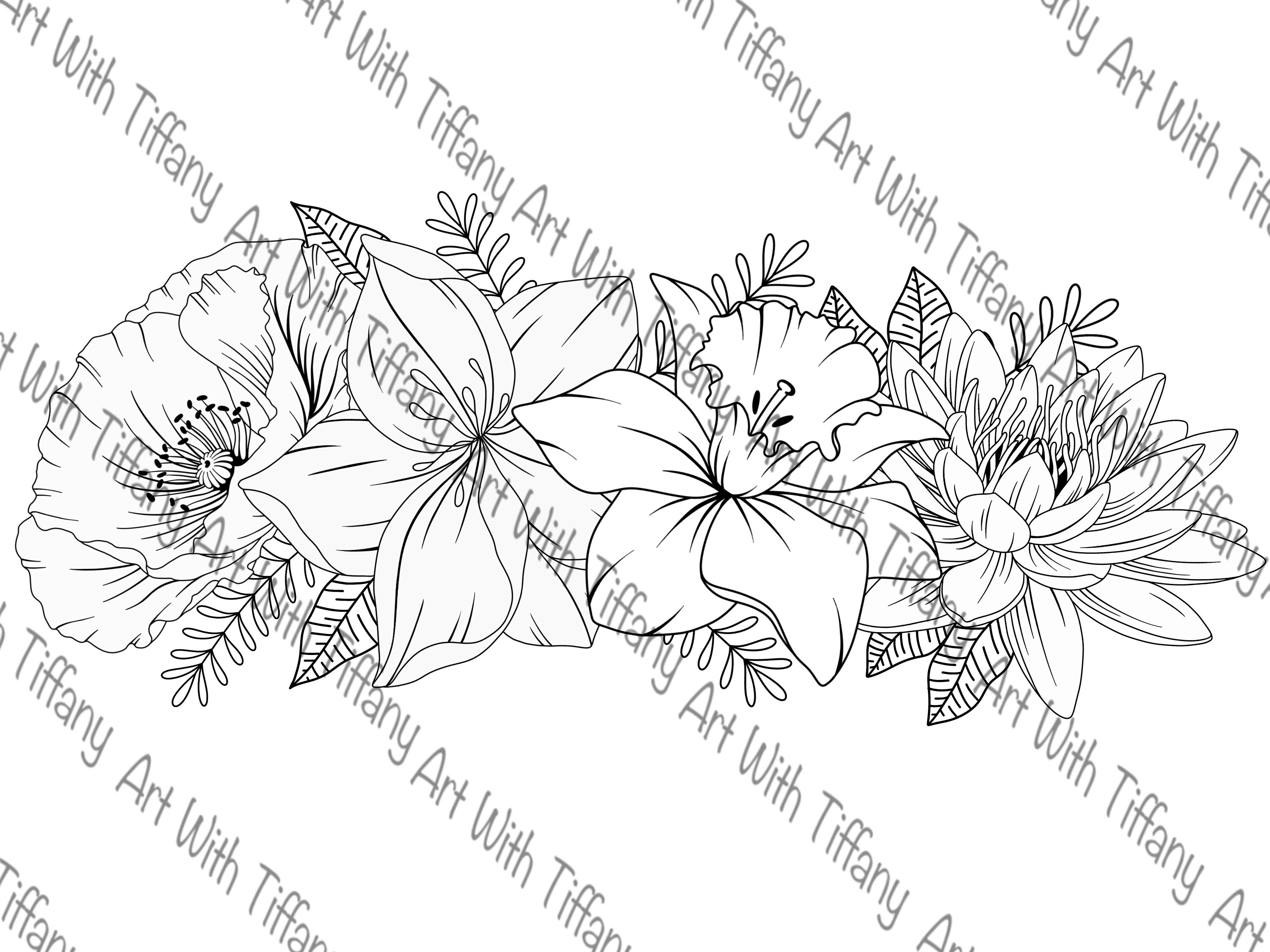 DIGITAL FILE: Black and White Floral Tattoo Design; Flower Outline - Etsy