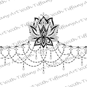DIGITAL FILE: Lotus Mandala Ornament Underboob Sternum/Chest Or Neck Tattoo; Black and White Tattoo Design