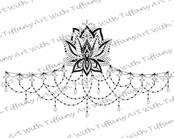 DIGITAL FILE: Lotus Mandala Ornament Underboob Sternum/Chest Or Neck Tattoo; Black and White Tattoo Design