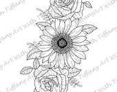 DIGITAL FILE: Sunflower and Roses Flower Tattoo Design
