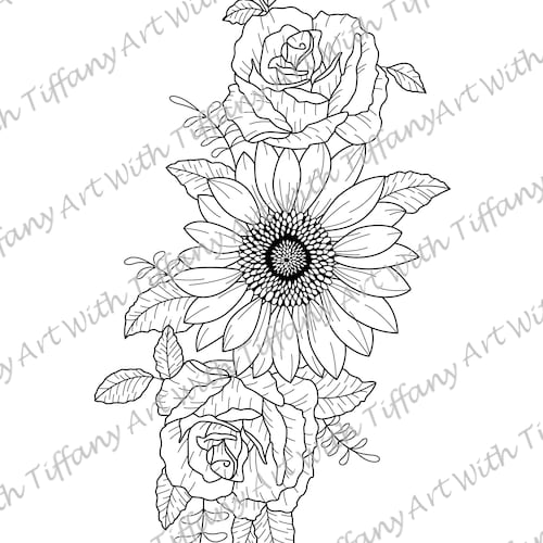 DIGITAL FILE: Sunflower and Roses Flower Tattoo Design - Etsy