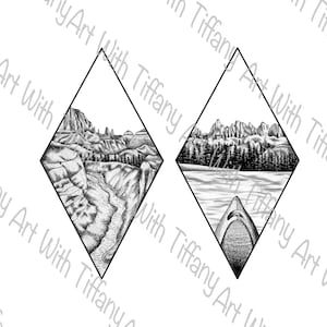 DIGITAL FILE: CUSTOM Geometric Mountains River Kayak Tattoo Design