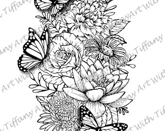Claire Weglaten Mediaan Floral Tattoo Design | Etsy