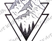 DIGITAL FILE: Black and White Geometric Triangle Mountain Arm Back Leg Thigh Tattoo Design
