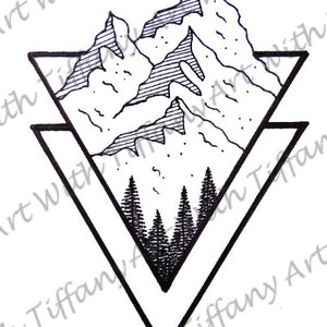DIGITAL FILE: Black and White Geometric Triangle Mountain Arm Back Leg Thigh Tattoo Design