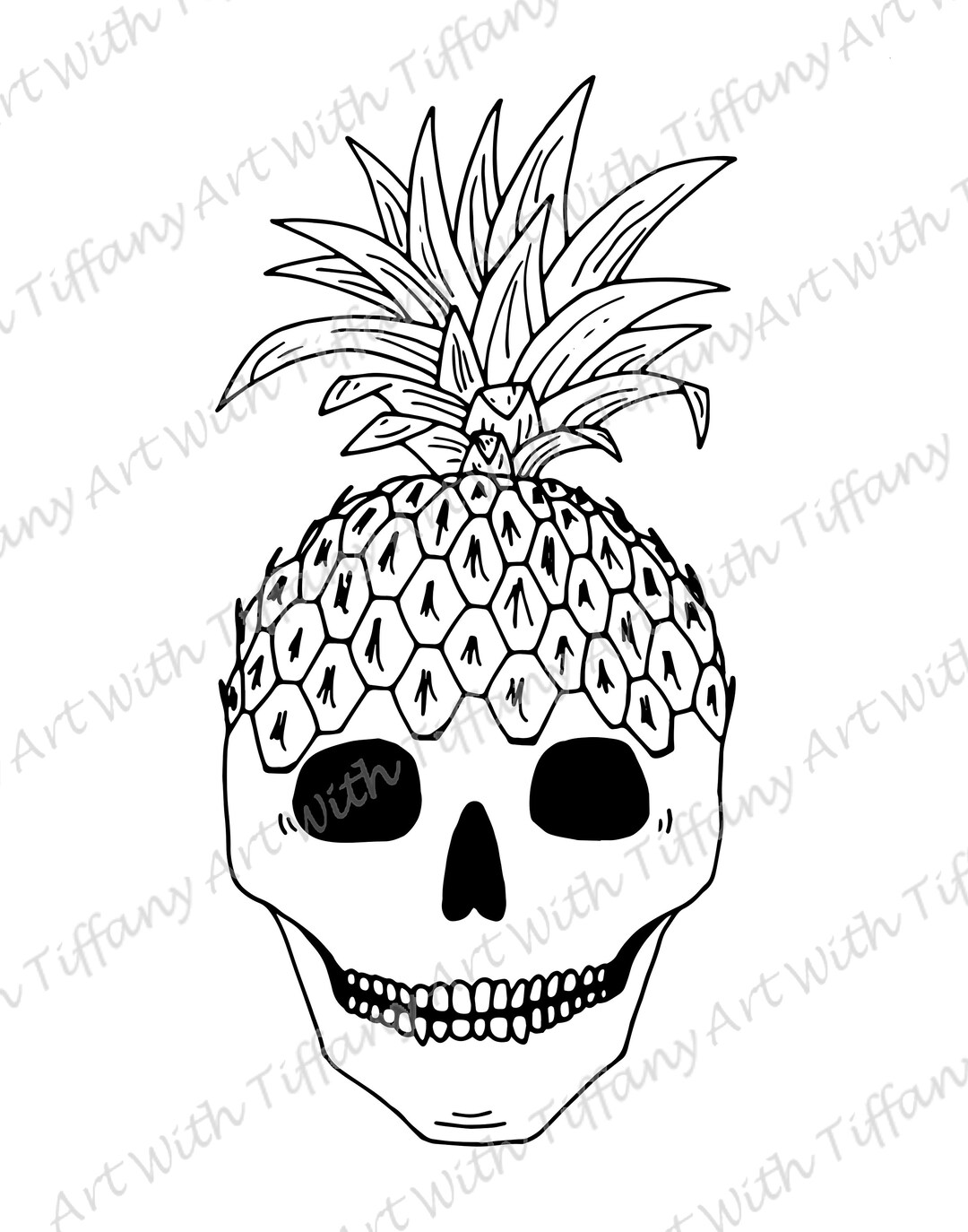 DIGITAL FILE Black and White Pineapple Skull Drawing Tattoo Design Etsy