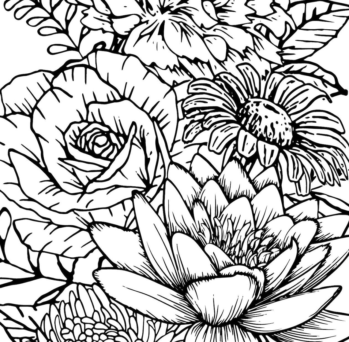 DIGITAL FILE: Black and White Floral Tattoo Design Flower Outline ...