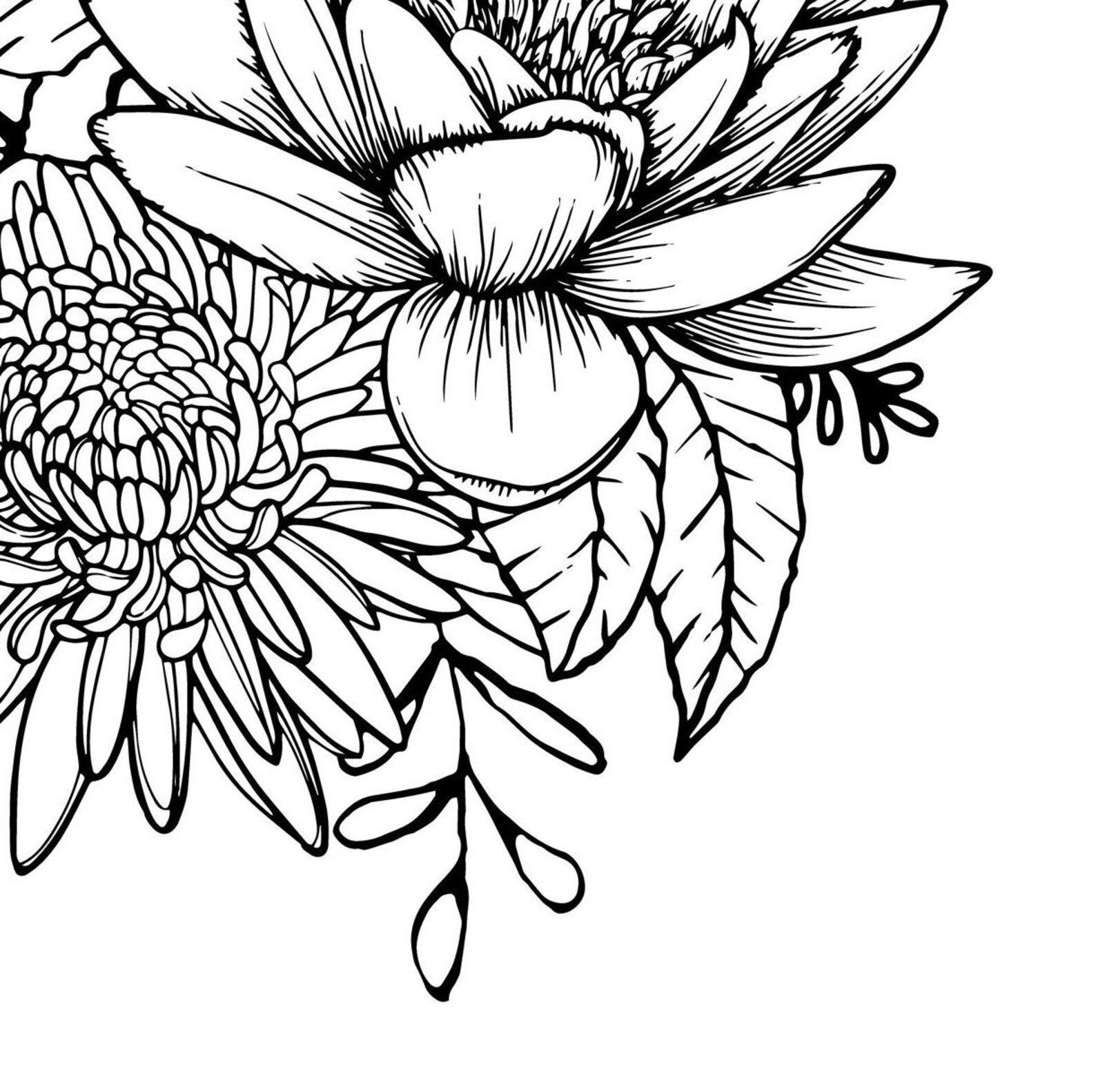 DIGITAL FILE: Black and White Floral Tattoo Design Flower Outline ...